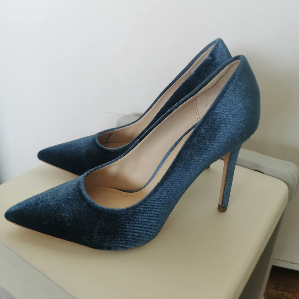 Zara Women's Heels in Rich Blue Velvet - Picture 3 of 5